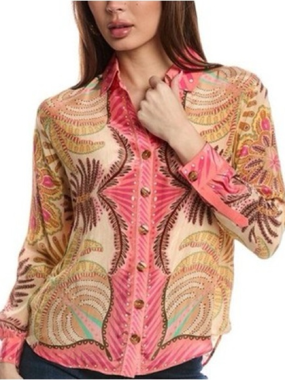 FARM Rio Pink Tan Sand Palm Scarf Shirt